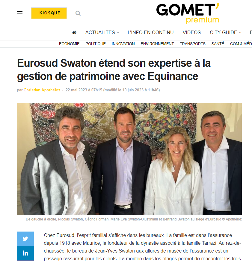 Eurosud Swaton étend son expertise à la gestion de patrimoine avec Equinance